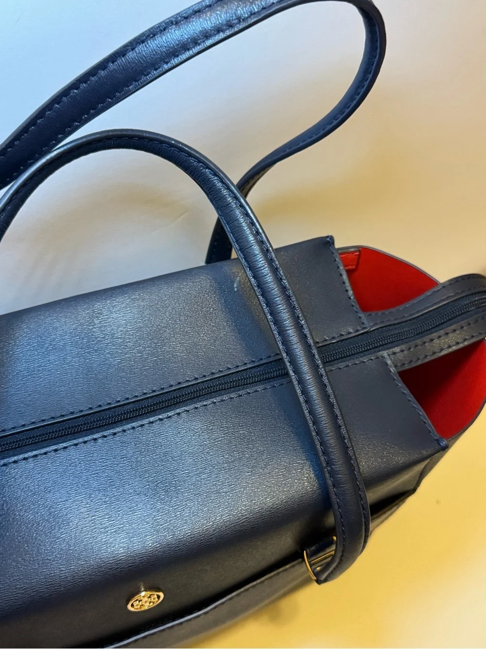 Tory Burch Navy Blue Leather Tote Bag